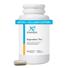 XYMOGEN RegeneMax Plus bottle front view showing premium collagen formula for skin and hair health.