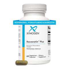 XYMOGEN Resveratin Plus bottle front for cardiovascular and cellular health support.