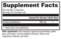 Closeup of XYMOGEN S Acetyl Glutathione capsules for easy, everyday use.