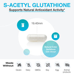 XYMOGEN S Acetyl Glutathione DRcaps capsules highlight stomach acid resistance.
