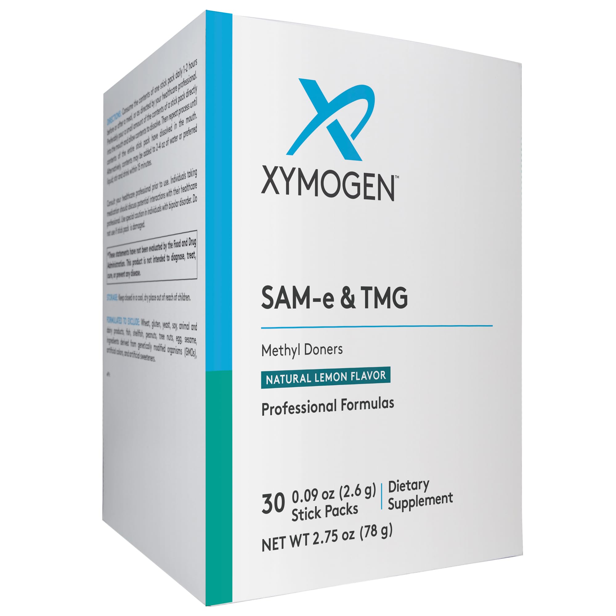 Xymogen SAM-e & TMG lemon powder in tub, ready for daily mood and liver support
