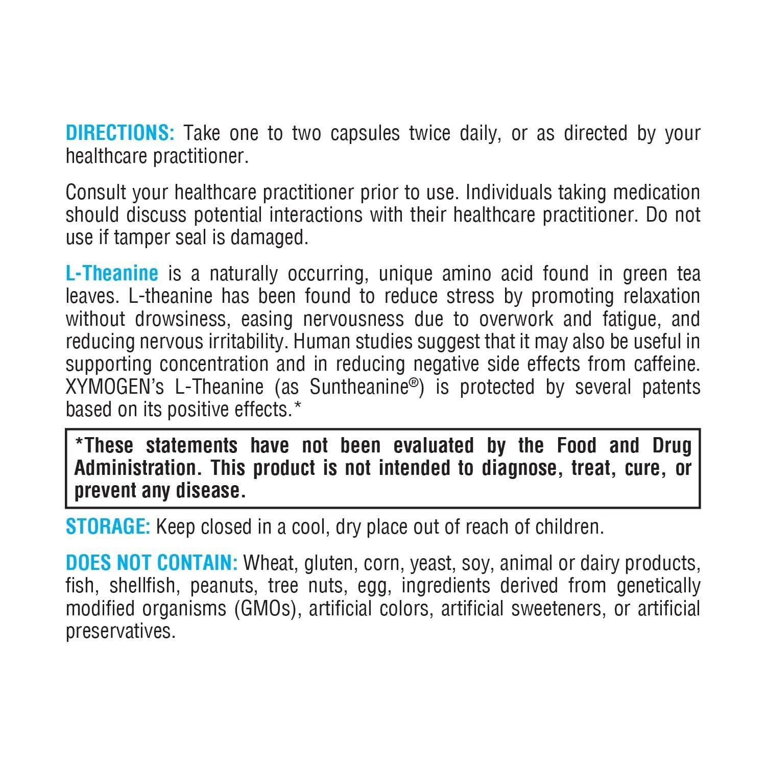 XYMOGEN Suntheanine label detail highlighting patented L-Theanine formulation