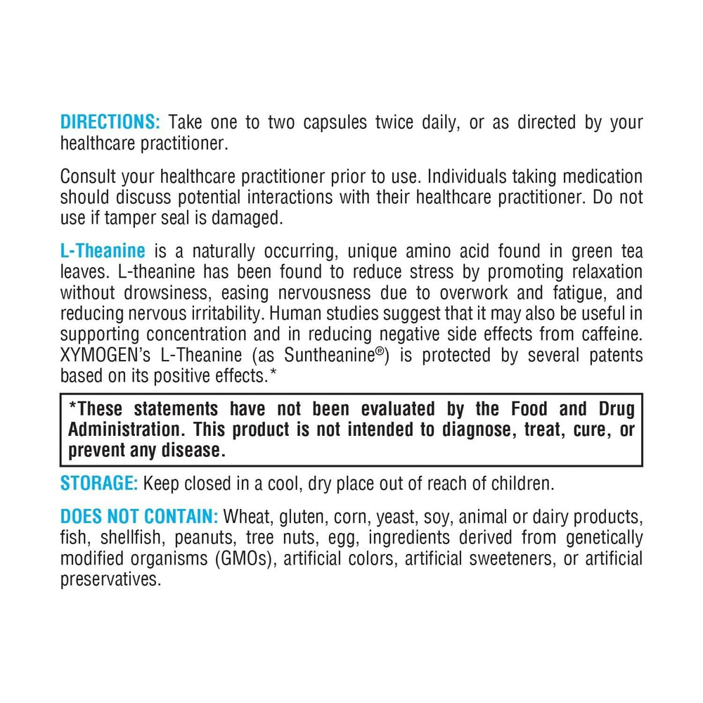 XYMOGEN Suntheanine label detail highlighting patented L-Theanine formulation