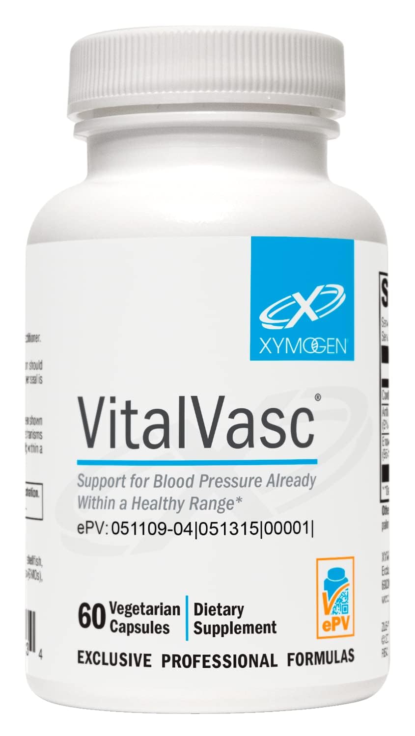 XYMOGEN VitalVasc capsules for everyday vascular support and antioxidant balance.