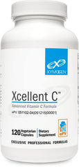 XYMOGEN Xcellent C bottle cap closeup highlighting high-potency vitamin C capsules for daily immune support.