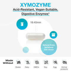 XYMOGEN XymoZyme colorful label close-up highlights multi-enzyme formula.