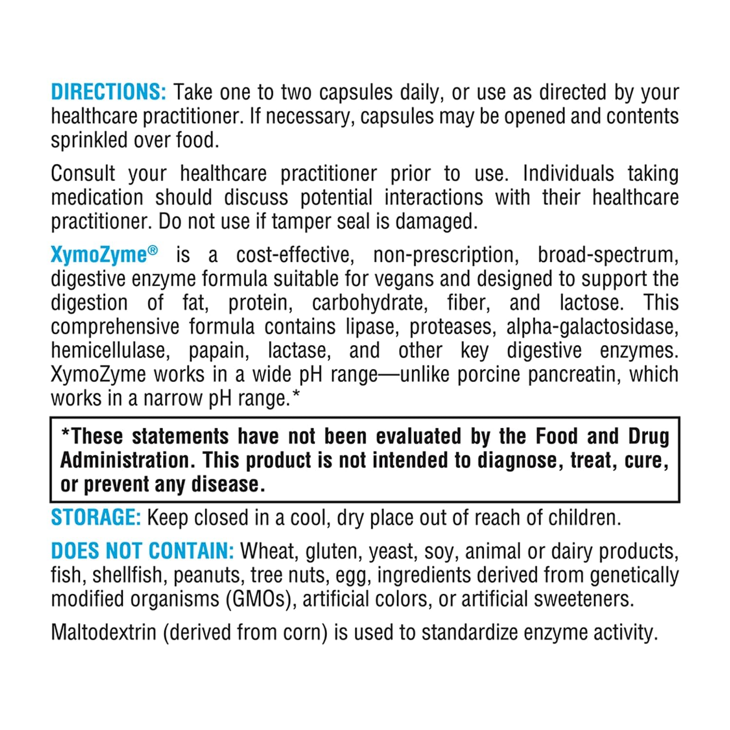 XYMOGEN XymoZyme vegan formula emphasizes plant-based enzymes.