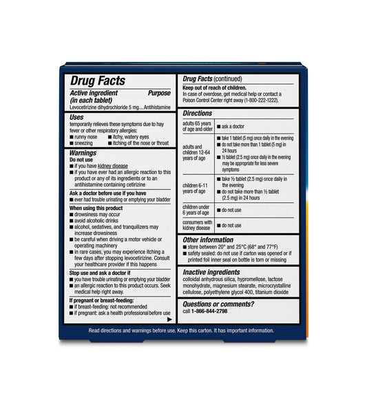 Xyzal tablet close-up highlights 5 mg antihistamine for timely relief.