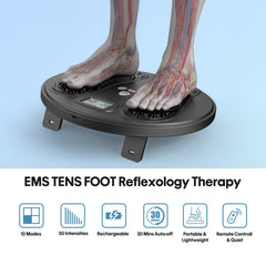 Y&LJ EMS foot massager showing 10 modes for personalized care.