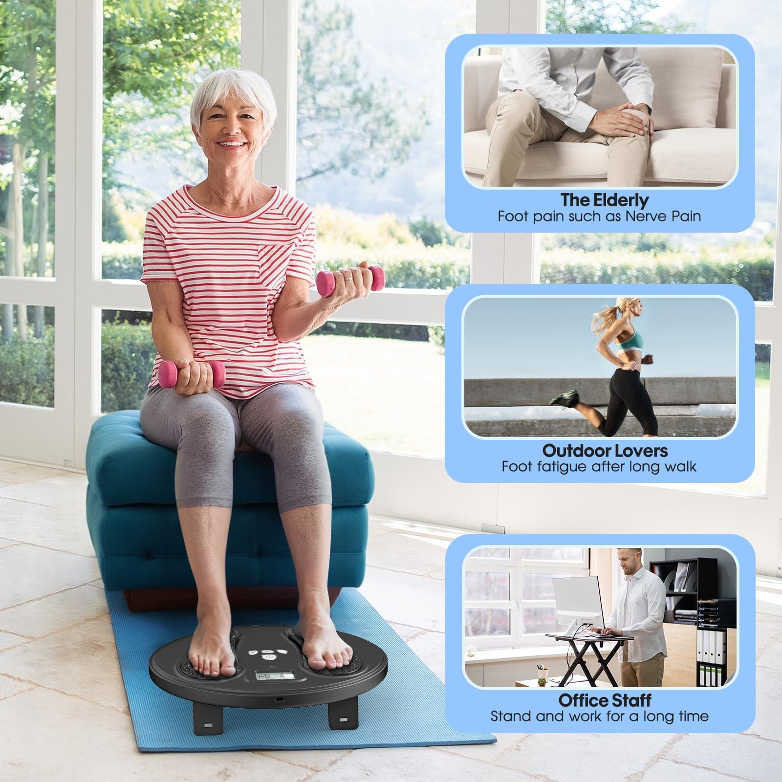 Y&LJ EMS foot massager ergonomic fit contours for comfortable use.