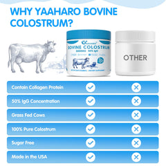 YAAHARO collagen peptides jar beside colostrum powder