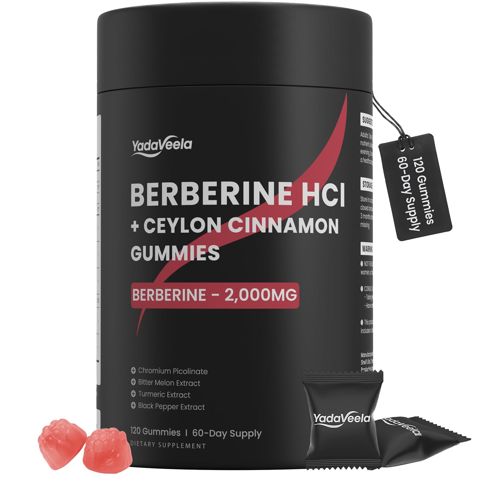 YadaVeela Berberine HCl Gummies front-pack highlighting metabolism support.