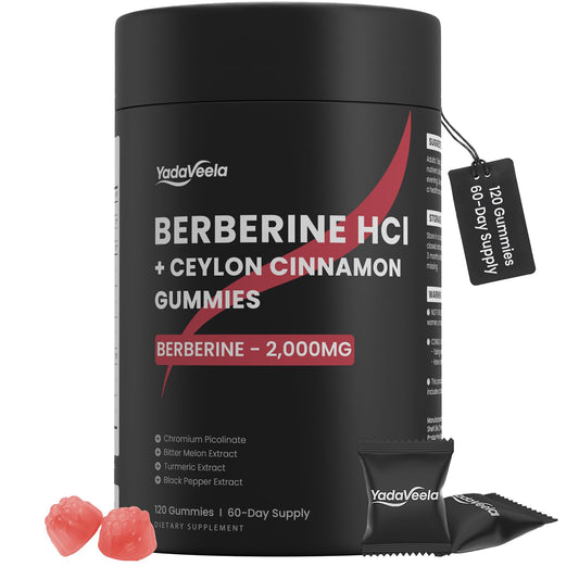 YadaVeela Berberine HCl Gummies front-pack highlighting metabolism support.