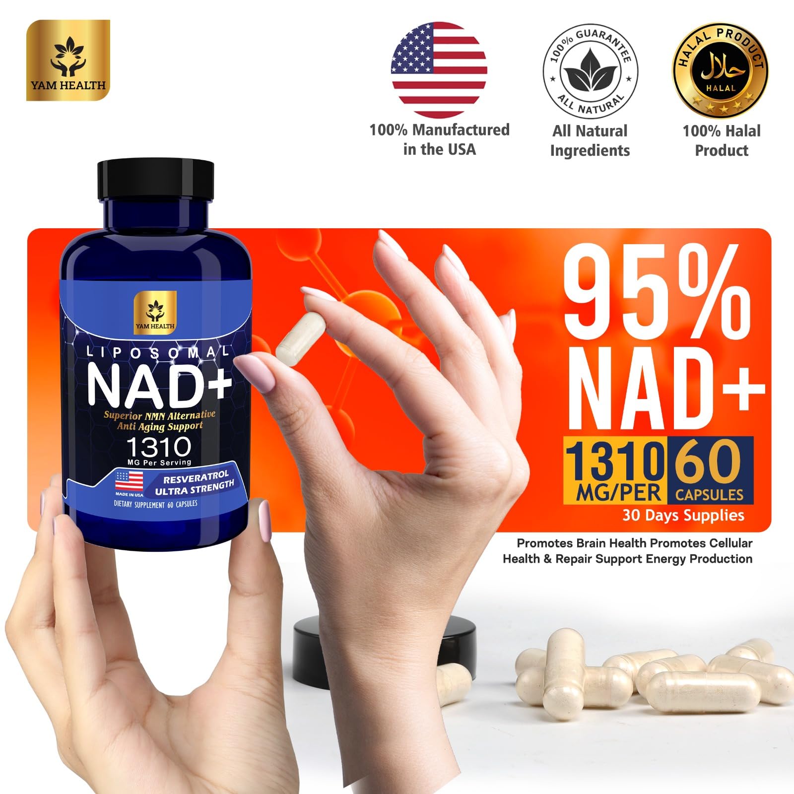YAM Health NAD label close-up showcasing quality and advanced delivery