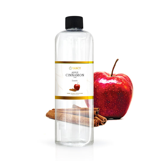 YANCY Apple Cinnamon fragrance oil bottle for diffusers and lamps, delivering warm, cozy aroma.
