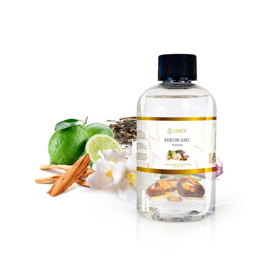 YANCY Berlin Girl bottle on display with bold floral musk aroma for modern spaces