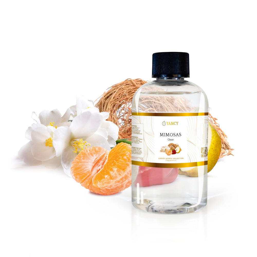 YANCY Mimosas fragrance oil bottle with citrus floral scent for diffusers.