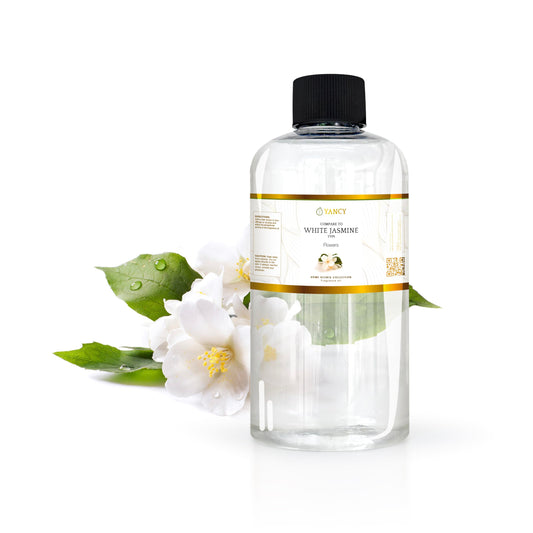 YANCY White Jasmine fragrance oil bottle pour for a calming diffuser aroma.