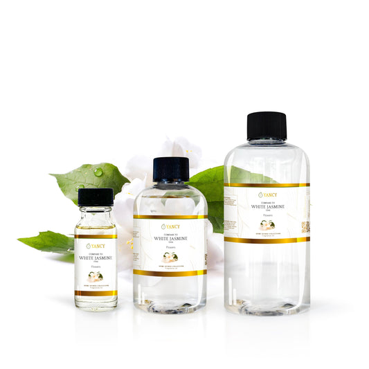 YANCY White Jasmine fragrance oil in diffuser lamp for tranquil ambience.