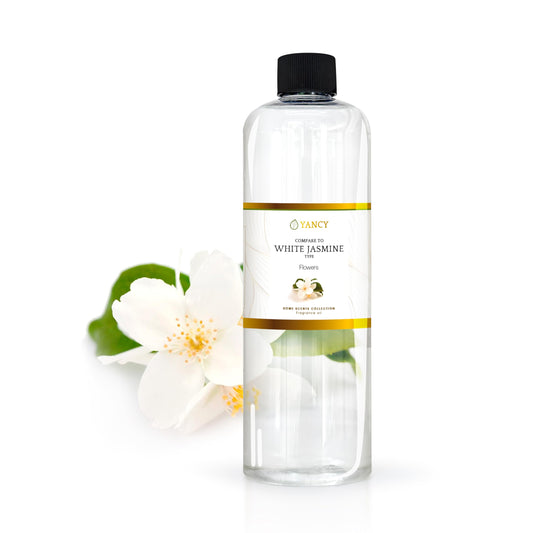 YANCY White Jasmine fragrance oil bottle for diffusers, ideal for creating calm, floral ambiance.