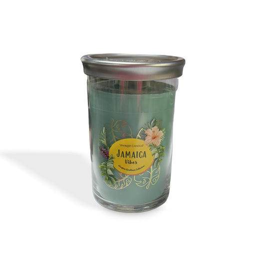 Yankee Candle Jamaica Vibes 20oz tumbler delivers tropical palm and patchouli aroma for relaxing nights
