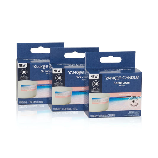 Yankee Candle Pink Sands ScentLight refill 3-pack shown front for quick, mess-free replacement.