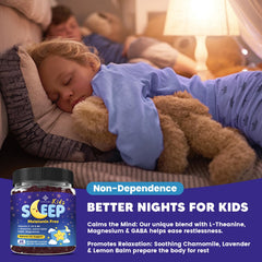 YANLUOBO Kids Sleep Gummies back label showing non-GMO and sugar-free pledge