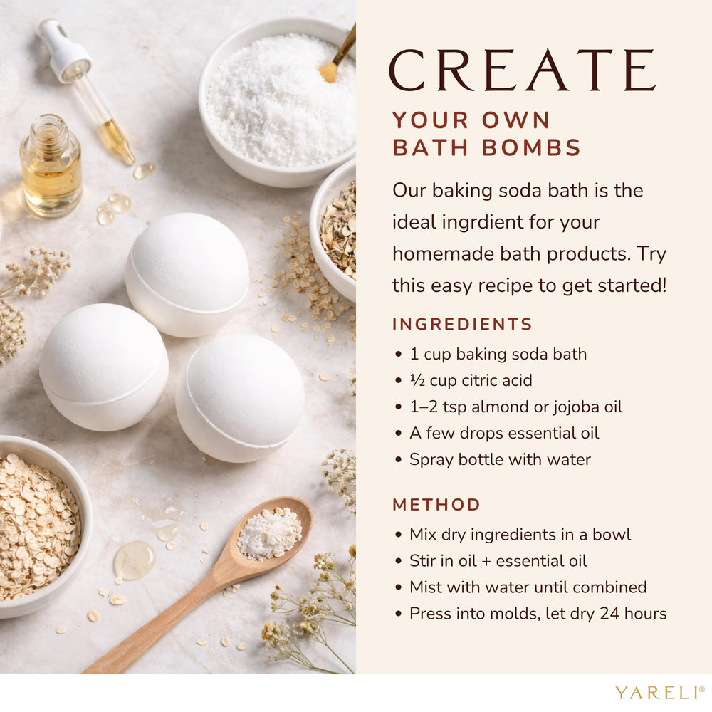 Yareli Baking Soda Bath unscented label suitable for sensitive skin routines.