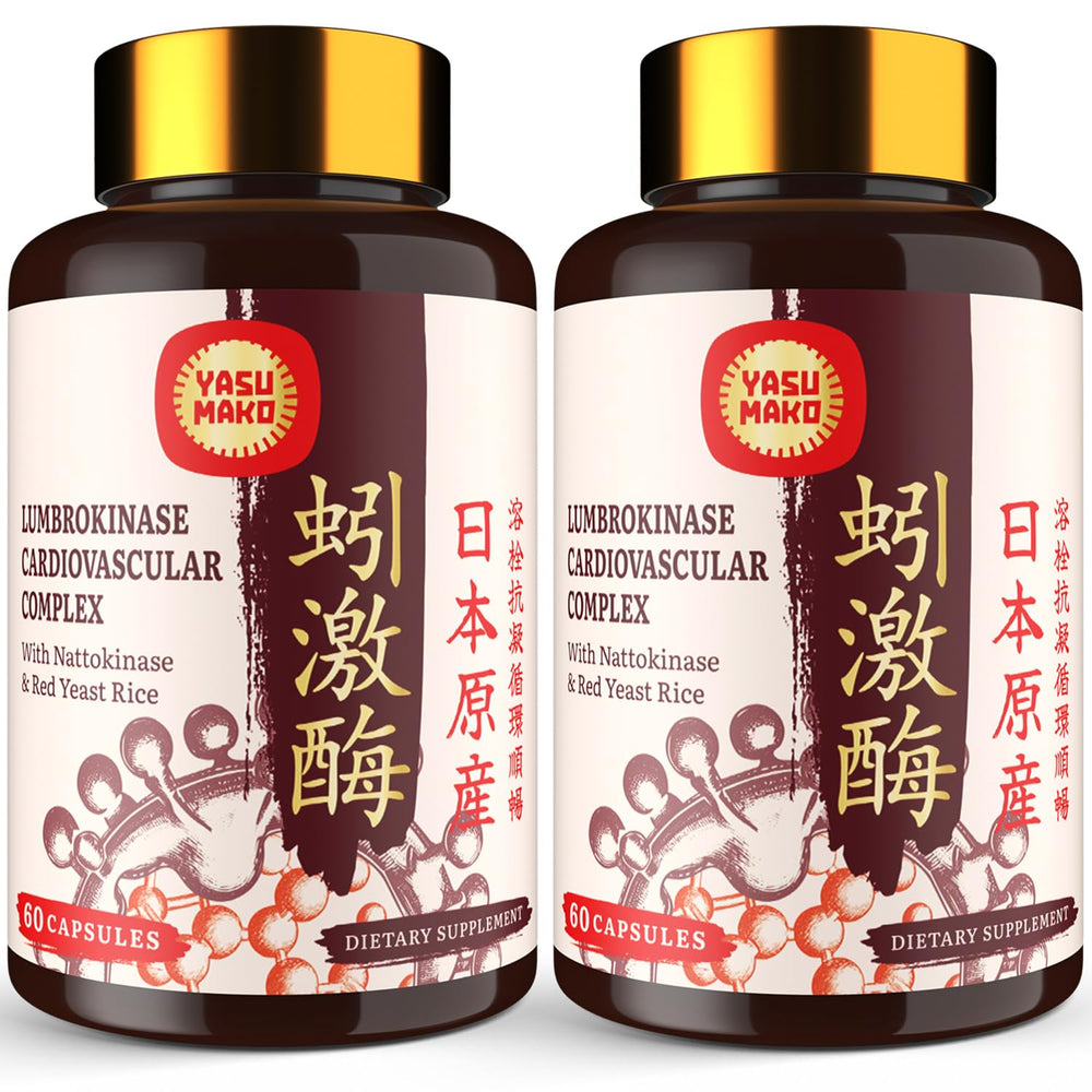 Yasumako lumbrokinase bottle with capsules for daily wellness.