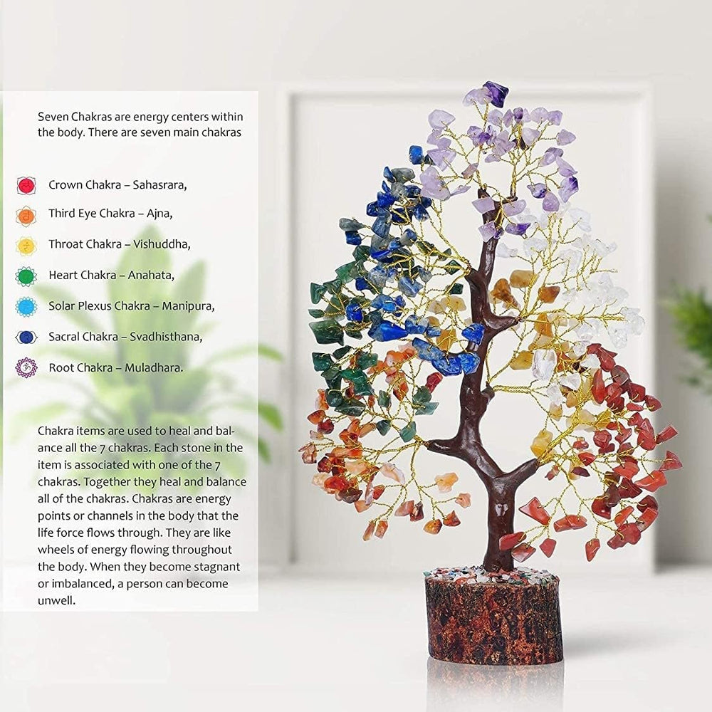 YATSKIA crystal tree on a wood base displays natural stones for serene spaces.