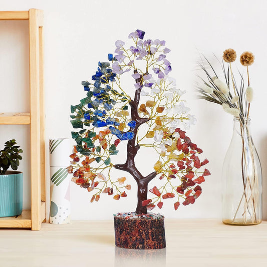 YATSKIA chakra tree with golden wire trunk enhances ambience and mindful moments.