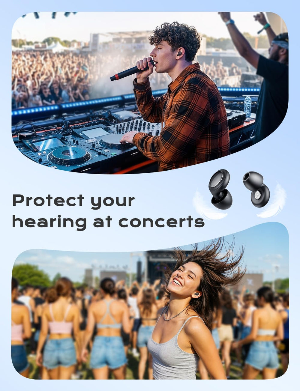 Yawsoy ear plugs worn on an airplane to dampen cabin noise