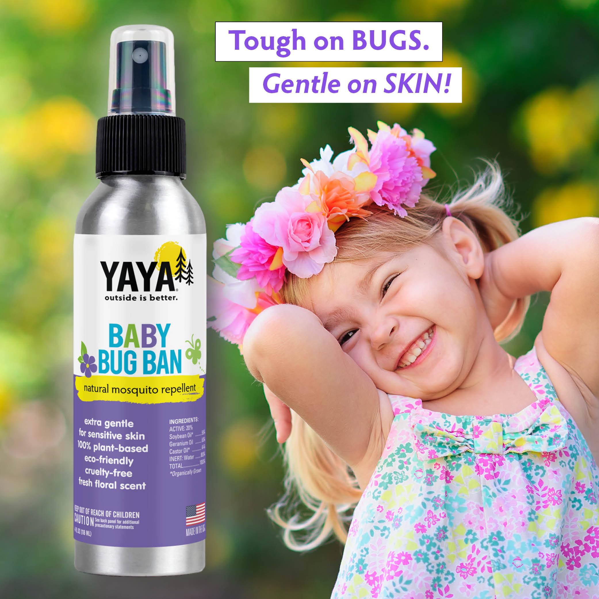 Family outdoors using Baby Bug Ban during hiking and camping.