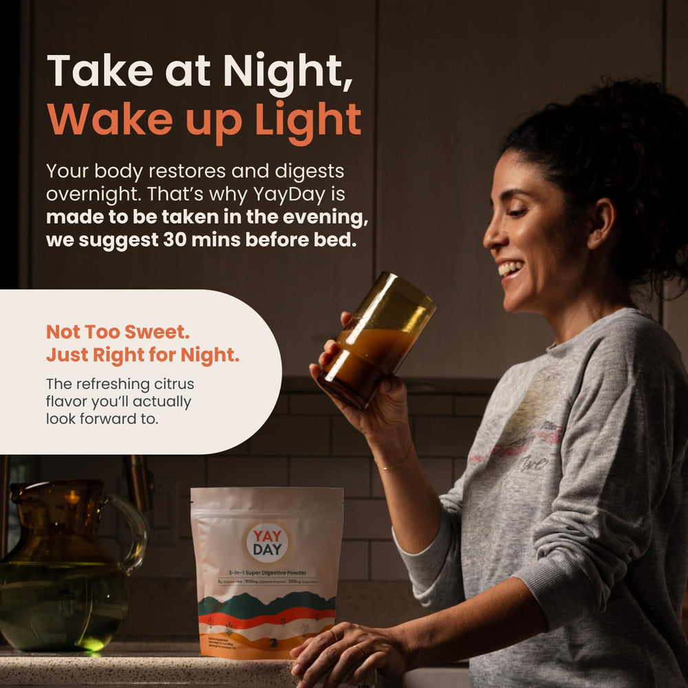YayDay Nighttime visual suggesting bloating relief after dinner