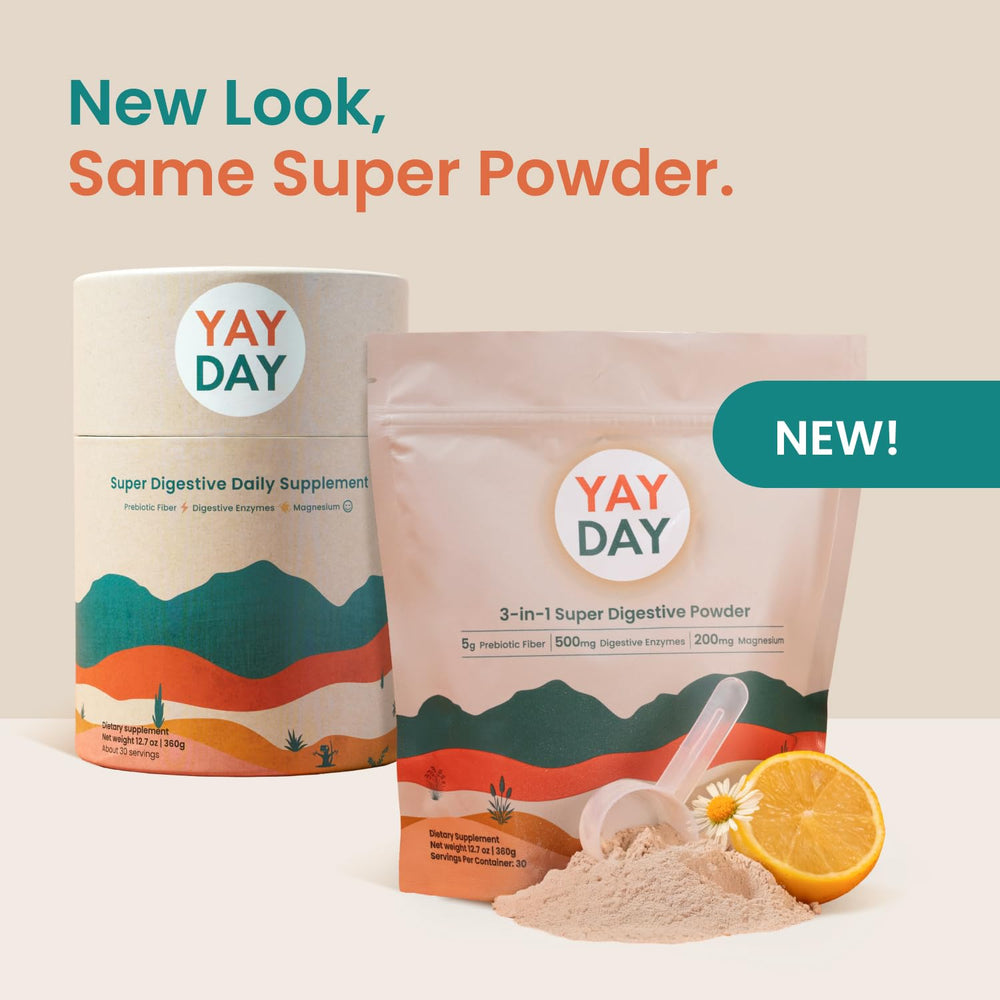 Pouring YayDay Nighttime powder into water for easy nightly digestion support