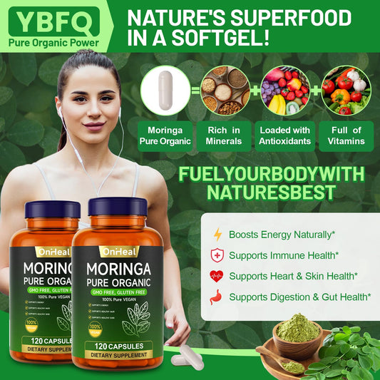 YBFQ moringa capsules spilled for on-the-go routine