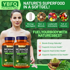 YBFQ moringa capsules spilled for on-the-go routine