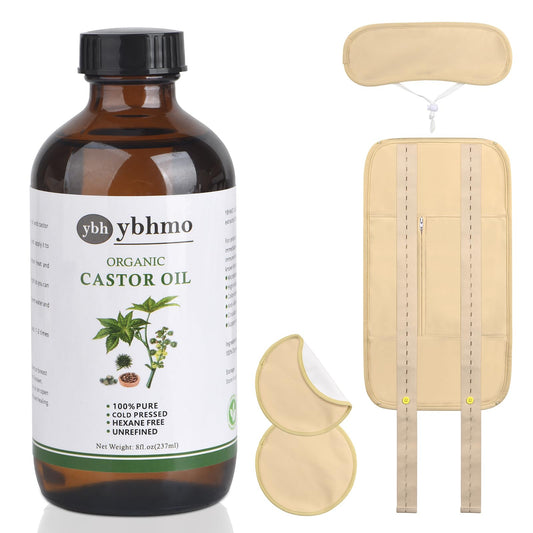 YBHMO organic castor oil 8oz bottle for skin care and massage
