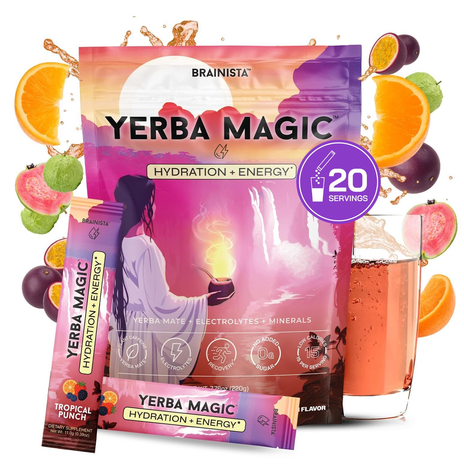 Yerba Magic Tropical Punch box with 20 sticks for on-the-go hydration
