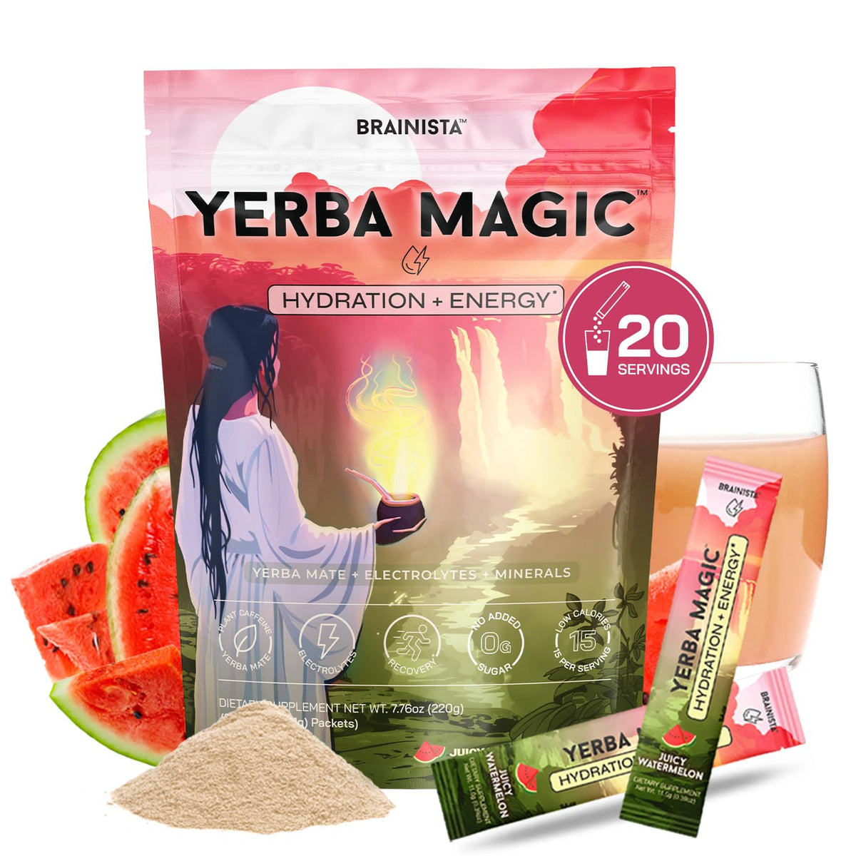 Yerba Magic Hydration Energy Watermelon stick-pack for on-the-go hydration.