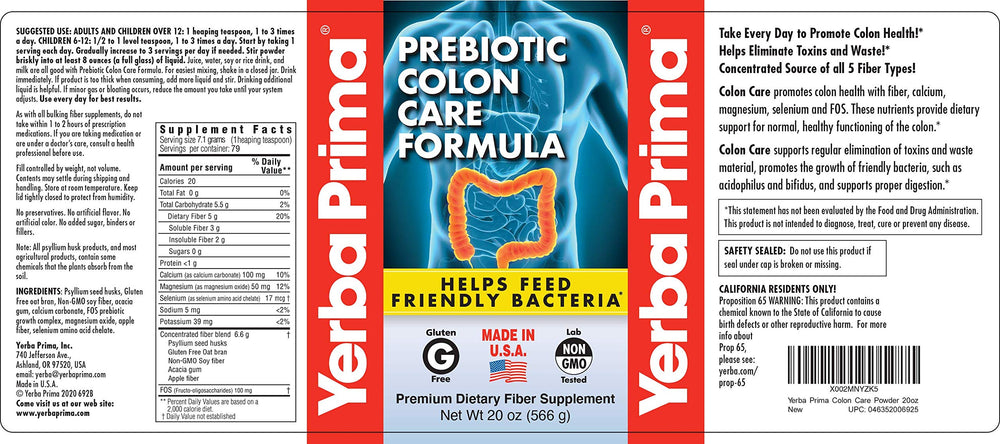 Yerba Prima psyllium fiber mix bottle showing fiber for regularity.