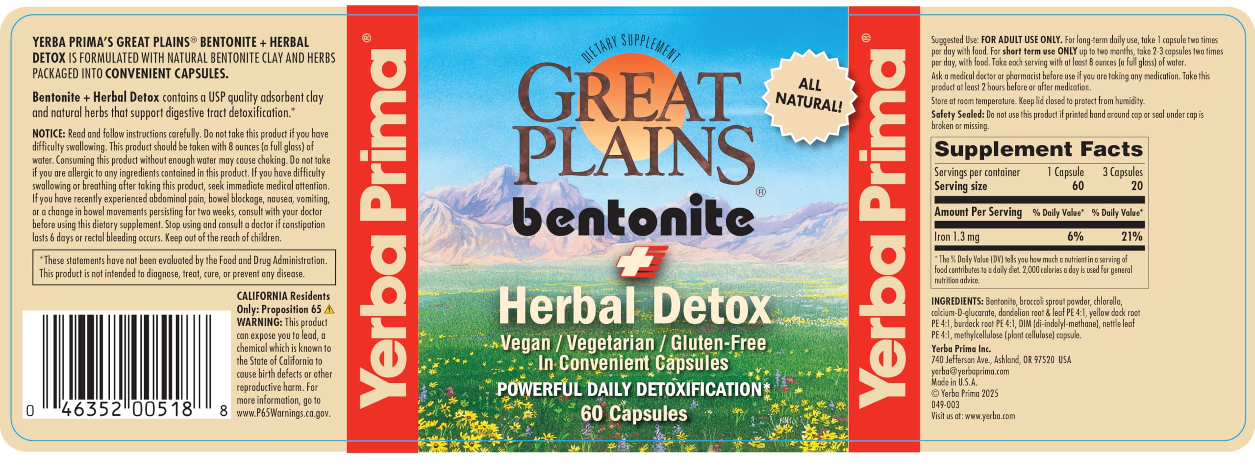 Yerba Prima Bentonite Detox bottle front label highlighting premium formula