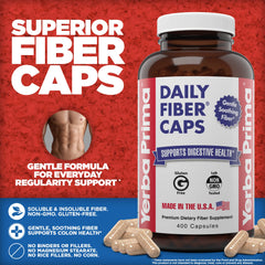 Close-up of Yerba Prima Daily Fiber Caps bottle cap for easy dosing