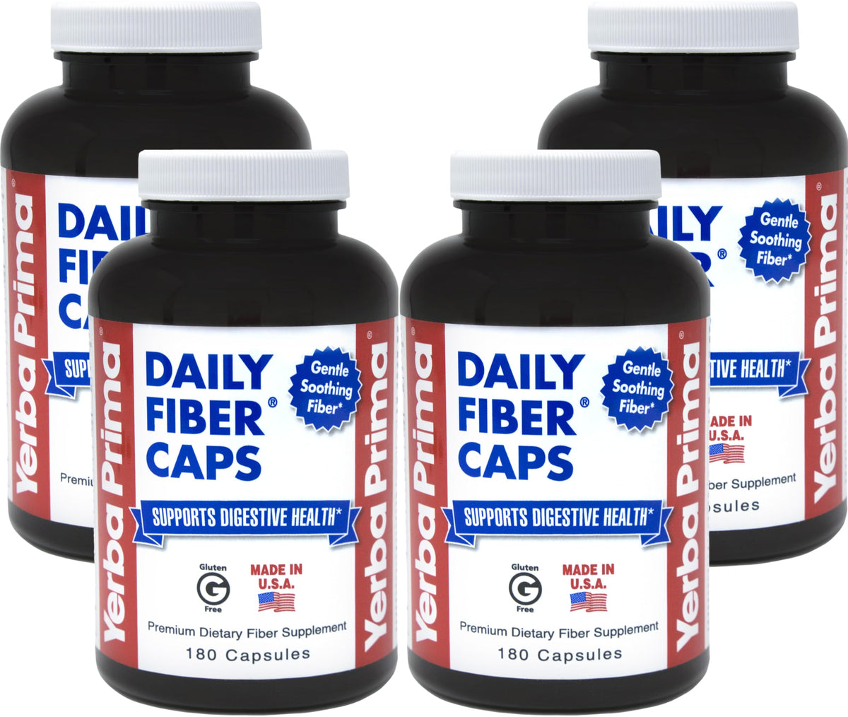 Yerba Prima Daily Fiber Caps bottle front showing premium fiber blend for digestive health