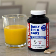 Yerba Prima Daily Fiber Caps ingredient icons highlighting vegan and non-GMO attributes