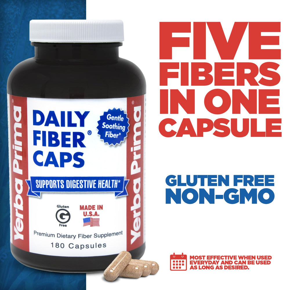 Yerba Prima Daily Fiber Caps four-pack packaging for convenient daily routine