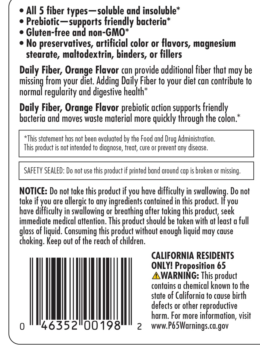 Yerba Prima Daily Fiber Formula bottle close-up showing product details.
