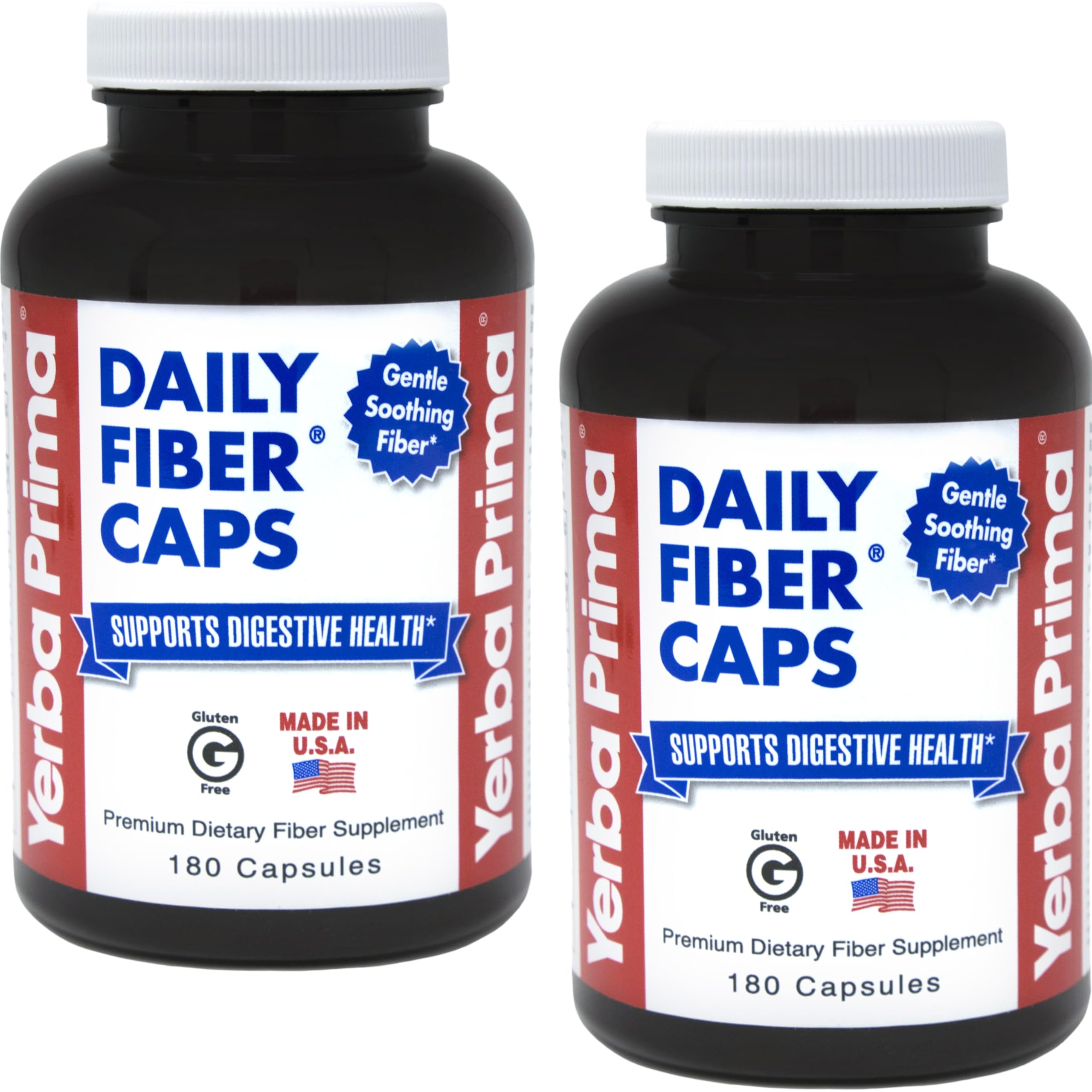 Yerba Prima Daily Fiber Formula bottle front showing plant based fiber blend for regularity
