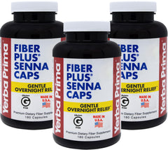 Yerba Prima Fiber Plus Senna capsules bottle front for gentle overnight relief