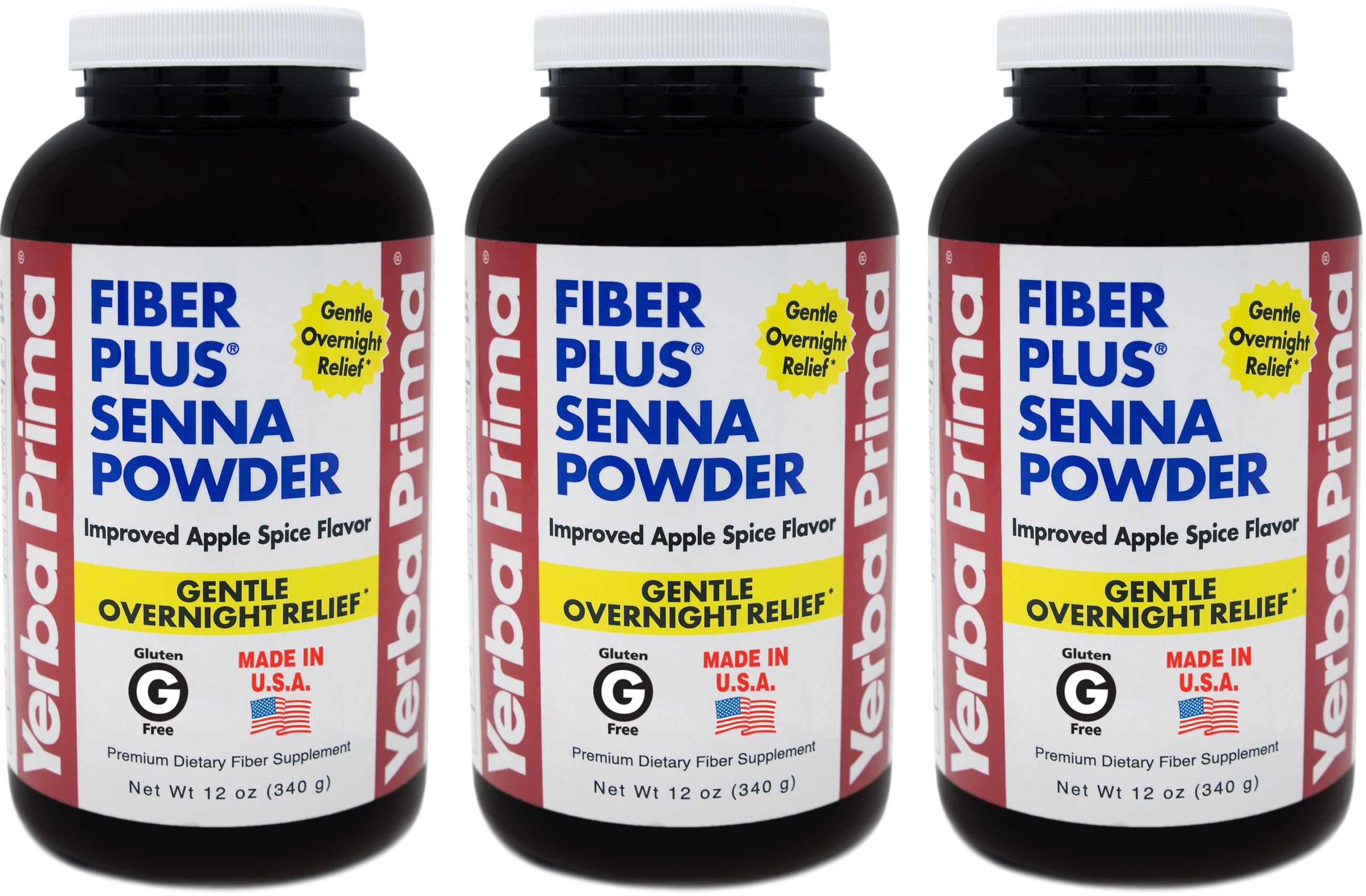 Yerba Prima Fiber Plus Senna Powder pack3 bottle for gentle overnight regularity support